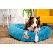 Shaggy round XXL – soft and comfortable donut bed – turquoise